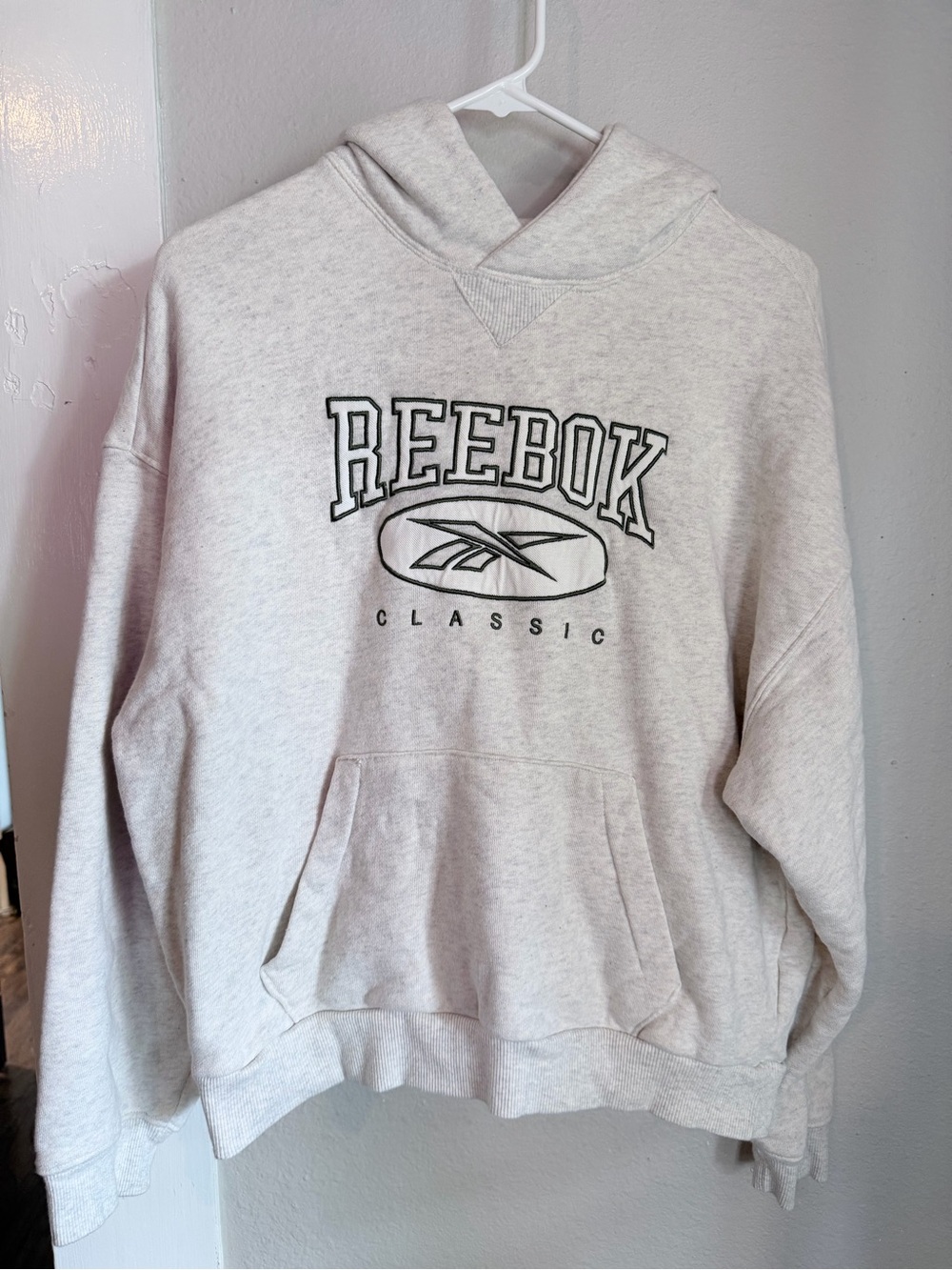 Reebok Gray Logo Embroidered Hoodie Women Med